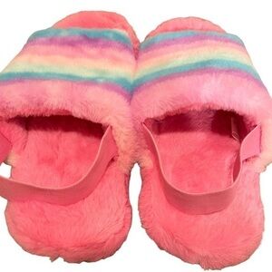 New Snoozies! Slippers Faux Fur Rainbow Stripe Memory Foam - Size XL (9-10) 🌈